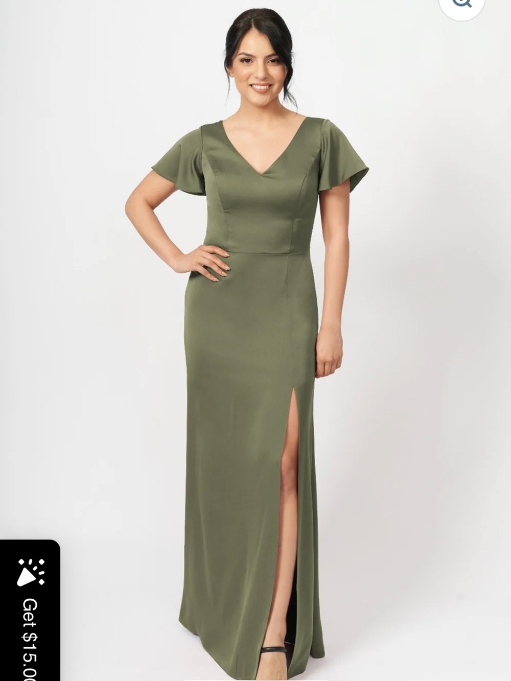 Leading Ladies Bridesmaid dress - Olive V-Neck Flutter Sleeve Maxi Dress